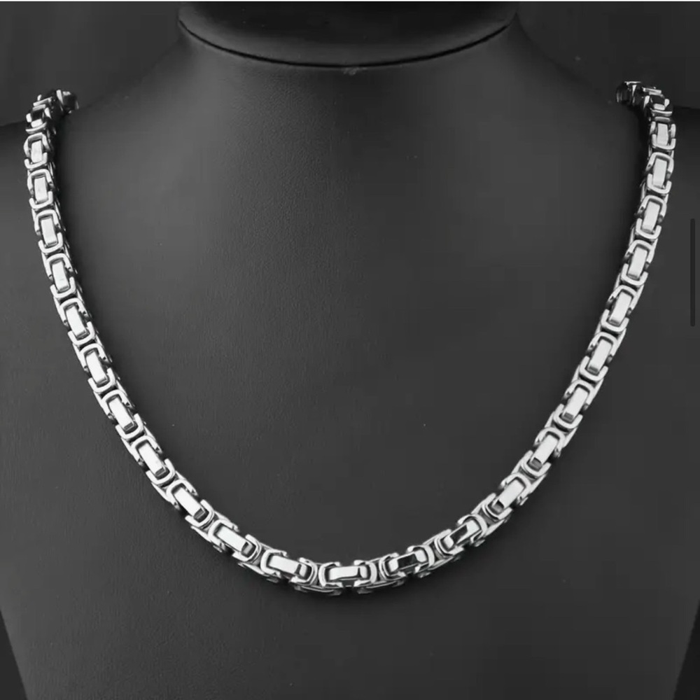 Men’s Byzantine 304L Stainless Steel Chunky Silver 5mm Chain Link Necklace - Picture 6 of 12